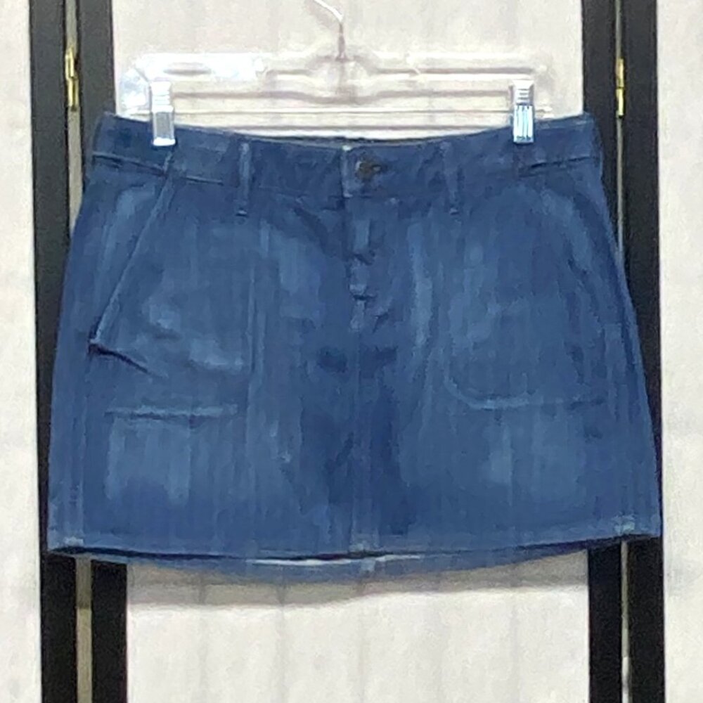 Old Navy Jean Mini Skirt 6 Medium Wash Slant Pockets Tab Waist Stretch Denim